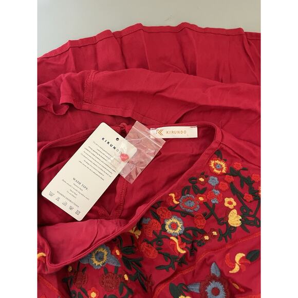 KIRUNDO Women's 2024 Summer Boho Floral Embroidered Mini Babydoll Dress Large - Picture 5 of 9